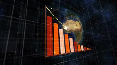 Dünya üzerindeki diyagramlarla bağlantılı ağ animasyonları. İş, teknoloji ve dijital arayüz kavramı dijital olarak oluşturuldu.