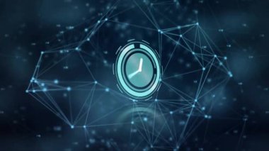 Saat hareketinin animasyonu ve bağlantı ağı. İş, teknoloji ve dijital arayüz kavramı dijital olarak oluşturuldu.