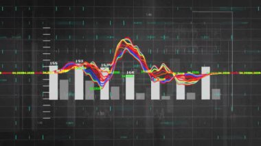 Finansal veriler, değişen grafikler ve grafikler üzerinde borsa animasyonu analiz ediliyor. Maliye, yatırım, analitik, borsa, ekonomi, tahmin