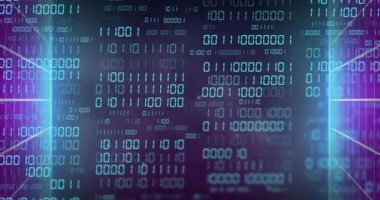 Siyah arkaplandaki çizgilerin üzerinden veri işleme animasyonu. Küresel teknoloji, çevrimiçi güvenlik, bilgisayar ve dijital arayüz kavramı dijital olarak oluşturulmuş video.