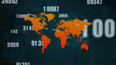 Sayısal veri noktaları ve küresel istatistiklerle dünya haritası canlandırılıyor. analitik, görselleştirme, dijital, metrik, bilgi