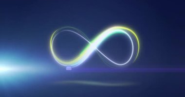 Mavi arkaplanda neon şekillerin animasyonu. Şekiller, teknoloji ve dijital arayüz konsepti dijital olarak oluşturulmuş video.