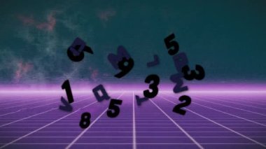 Karanlık arka planda harf, sayı ve veri işleme animasyonları. Küresel iş, bağlantılar, hesaplama ve veri işleme kavramı dijital olarak oluşturulmuş video.