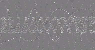 Gri arka planda hareket eden beyaz şekillerin animasyonu. Şekiller, teknoloji ve dijital arayüz konsepti dijital olarak oluşturulmuş video.