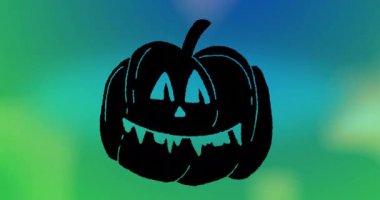 Renkli arka planda balkabağı ikonu canlandırması. Cadılar Bayramı, gelenek ve kutlama konsepti dijital olarak oluşturulmuş video.