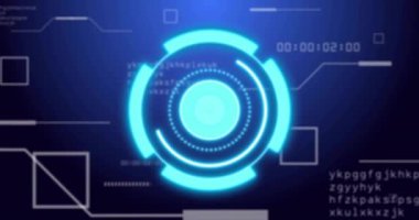 Kapsam animasyonu, ikili kodlama ve kara arkaplan üzerinde veri işleme. Dijital olarak oluşturulmuş küresel bağlantılar, hesaplama ve veri işleme kavramı.