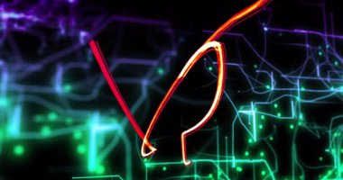 Siyah arkaplanda renkli şekillerin canlandırılması. Sosyal medya, teknoloji ve dijital arayüz kavramı dijital olarak oluşturulmuş video.