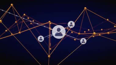 Siyah arkaplan üzerinde insan simgeleri ve veri işleme ağı animasyonu. Dijital olarak oluşturulmuş küresel bağlantılar, hesaplama ve veri işleme kavramı.