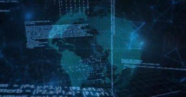 Tüm dünyada dijital veri işleme animasyonu. Dijital olarak oluşturulmuş küresel bağlantılar, hesaplama ve veri işleme kavramı.