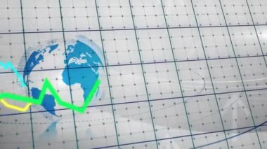 Dünya üzerinde ok ve veri işleme animasyonları. Dijital olarak oluşturulmuş küresel bağlantılar, hesaplama ve veri işleme kavramı.
