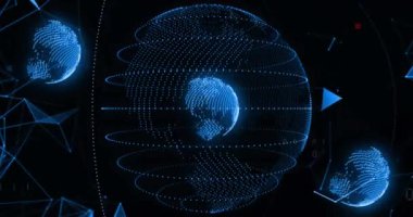 Dünya üzerindeki dijital veri işleme ve ikili kodlama animasyonları. Küresel siber güvenlik, bağlantılar, bulut hesaplama ve veri işleme kavramı dijital olarak oluşturulmuş video.