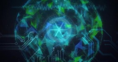 Dünya üzerindeki şekilleri tarayan bir animasyon. Bilim, teknoloji ve dijital arayüz kavramı dijital olarak oluşturulmuş video.