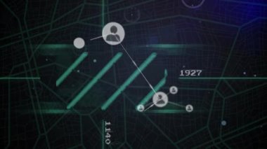 Koyu arkaplan üzerinde insan simgeleri ile bağlantı ağının animasyonu. Dijital olarak oluşturulmuş küresel bağlantılar, hesaplama ve veri işleme kavramı.