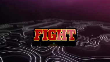 Hareket eden neon şekiller üzerine dövüş metninin animasyonu. Sosyal medya ve dijital arayüz konsepti dijital olarak oluşturulmuş video.