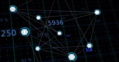 Bağlantı ağı üzerinden dijital veri işleme animasyonu. Dijital olarak oluşturulmuş küresel bağlantılar, hesaplama ve veri işleme kavramı.