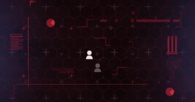 Siyah arkaplanda medya simgeleri ve diyagramlarının animasyonu. Sosyal medya, teknoloji ve dijital arayüz kavramı dijital olarak oluşturulmuş video.