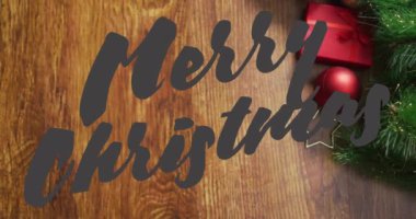 Noel süslemeleriyle ilgili mutlu noel mesajlarının animasyonu. Noel, şenlik, kutlama ve gelenek konsepti dijital olarak oluşturuldu.
