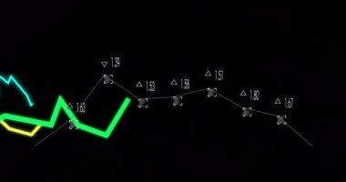 Finansal veriler ve yeşil ve sarı çizgili borsa animasyonu. Finans, eğilimler, büyüme, ekonomi, analitik