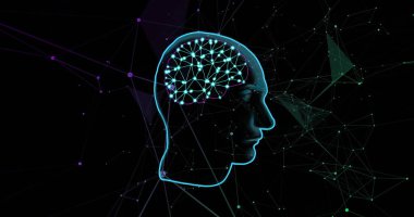 Sinir ağlı dijital insan kafası, yapay zeka kavramını temsil ediyor. Yapay zeka, teknoloji, fütüristik, yenilik, makine öğrenme, sanal