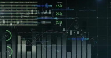 Borsa grafikleri ve grafikleri üzerinden finansal veriler ve küresel istatistik animasyonu. Finans, ekonomi, analitik, yatırım, iş