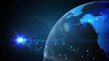 Dünya üzerindeki bağlantı ağının animasyonu. Dijital olarak oluşturulmuş küresel bağlantılar, hesaplama ve veri işleme kavramı.