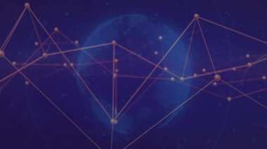 Dünya çapında bağlantı ağı ve dijital veri işleme ağının animasyonu. Dijital olarak oluşturulmuş küresel bağlantılar, hesaplama ve veri işleme kavramı.