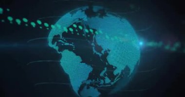 Dünya ve veri işleme üzerindeki bağlantı ağının animasyonu. Teknoloji ve dijital arayüz kavramı dijital olarak oluşturuldu.