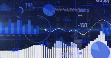Çubuk ve çizgi grafikleri üzerinden finansal veriler ve istatistik animasyonu. Maliye, analiz, ticaret, grafikler, ekonomi, eğilimler