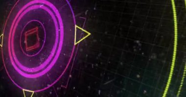 Siyah arkaplandaki tarama alanının animasyonu. Küresel teknoloji, bilgisayar ve dijital arayüz kavramı dijital olarak oluşturulmuş video.