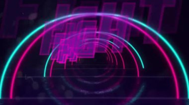 Hareket eden neon şekiller üzerine dövüş metninin animasyonu. Sosyal medya ve dijital arayüz konsepti dijital olarak oluşturulmuş video.