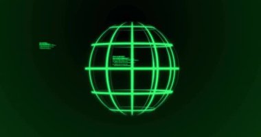 Siyah arkaplan üzerinde küre ve veri işleme animasyonu. Küresel iş, bağlantılar, hesaplama ve veri işleme kavramı dijital olarak oluşturulmuş video.