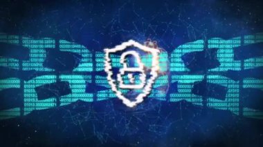 Dünya üzerindeki zincir ve asma kilit bağlantılarının animasyonu. İş, teknoloji ve dijital arayüz kavramı dijital olarak oluşturuldu.