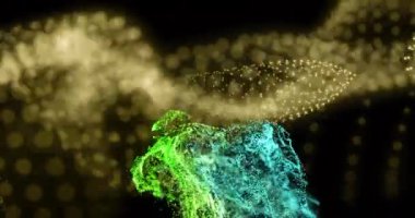 Siyah arka planda hareket eden yeşil şekillerin animasyonu. Renkler, teknoloji ve dijital arayüz konsepti dijital olarak oluşturulmuş video.