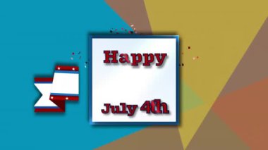 Amerikan bayrağı taşıyan mutlu bağımsızlık günü metninin animasyonu. Amerikan vatanseverliği, bağımsızlık, şenlik, kutlama ve gelenek konsepti dijital olarak oluşturulmuş video.