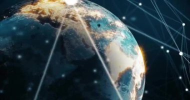 Dünya üzerindeki bağlantı ağının animasyonu. Küresel iş, teknoloji ve dijital arayüz kavramı dijital olarak oluşturulmuş video.