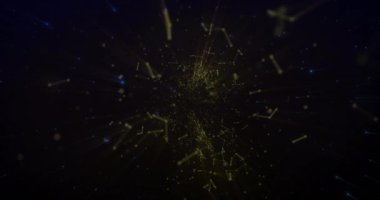 Siyah arkaplandaki mavi noktalar üzerinden bağlantı ağının animasyonu. Şekiller, teknoloji ve dijital arayüz konsepti dijital olarak oluşturulmuş video.