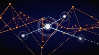 Siyah arkaplan üzerinden veri işleme ile bağlantı ağının animasyonu. Dijital olarak oluşturulmuş küresel bağlantılar, hesaplama ve veri işleme kavramı.