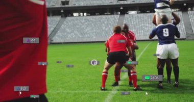 Ragbi oynayan sporcular, beğeni ve takipçilerin sosyal medya animasyonlarıyla meşgul oluyorlar. Spor, etkileşim, bağlılık