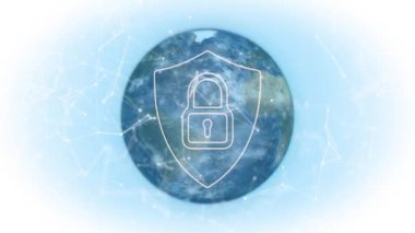 Tüm dünyadaki asma kilit bağlantılarının animasyonu. İş, teknoloji ve dijital arayüz kavramı dijital olarak oluşturuldu.