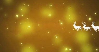Sarı noktalar üzerinde Noel Baba 'nın kızakta canlandırması. Noel, kutlama ve dijital arayüz kavramı dijital olarak oluşturulmuş video.