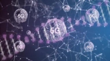 Siyah arka planda 6 G ile DNA iplikçikleri ve küreler üzerindeki bağlantı ağının animasyonu. Küresel teknoloji, hesaplama, bağlantılar ve dijital arayüz konsepti dijital olarak oluşturulmuş video.