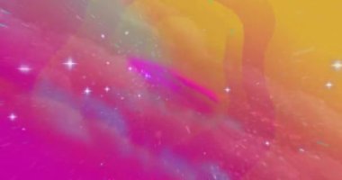 Uzayda yıldızlarla hareket eden renkli şekillerin animasyonu. Şekiller, teknoloji ve dijital arayüz konsepti dijital olarak oluşturulmuş video.