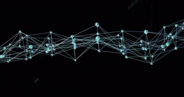 Siyah arkaplanda veri işleme üzerinden bağlantı ağının animasyonu. Küresel teknoloji, çevrimiçi güvenlik, bilgisayar ve dijital arayüz kavramı dijital olarak oluşturulmuş video.