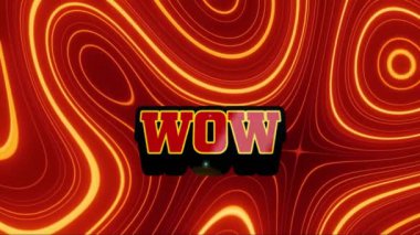 Hareket eden neon şekiller üzerinde wow metnin animasyonu. Sosyal medya ve dijital arayüz konsepti dijital olarak oluşturulmuş video.