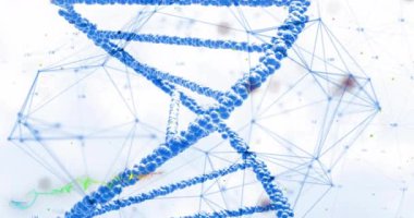 Bilimsel arka plan üzerinde DNA ipliği ve moleküler yapı canlandırılıyor. Biyoteknoloji, genetik, araştırma, laboratuvar, yenilik, bilim