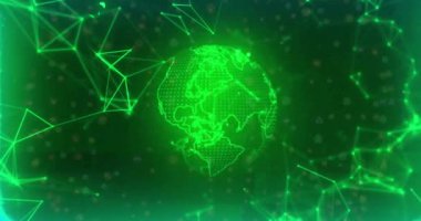 Dünya üzerindeki bağlantı ağının animasyonu. Dijital olarak oluşturulmuş küresel bağlantılar, hesaplama ve veri işleme kavramı.