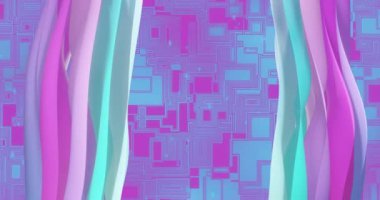 Pembe arka planda hareket eden pembe şekillerin animasyonu. Teknoloji, soyutlama ve dijital arayüz kavramı dijital olarak oluşturulmuş video.