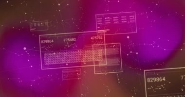 Pembe arka planda dijital veri işleme animasyonu. Dijital olarak oluşturulmuş küresel bağlantılar, hesaplama ve veri işleme kavramı.