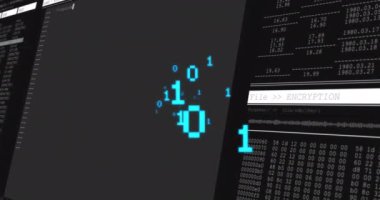 Siyah arkaplanda veri işleme animasyonu. Küresel teknoloji, bağlantılar, hesaplama ve dijital arayüz kavramı dijital olarak oluşturulmuş video.