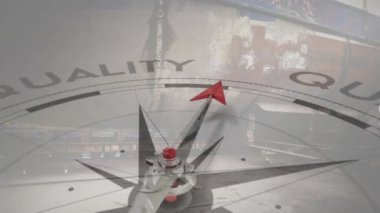 Tersane üzerinde kaliteli metinli pusula animasyonu. Küresel gönderim, bağlantılar, hesaplama ve veri işleme kavramı dijital olarak oluşturulmuş video.